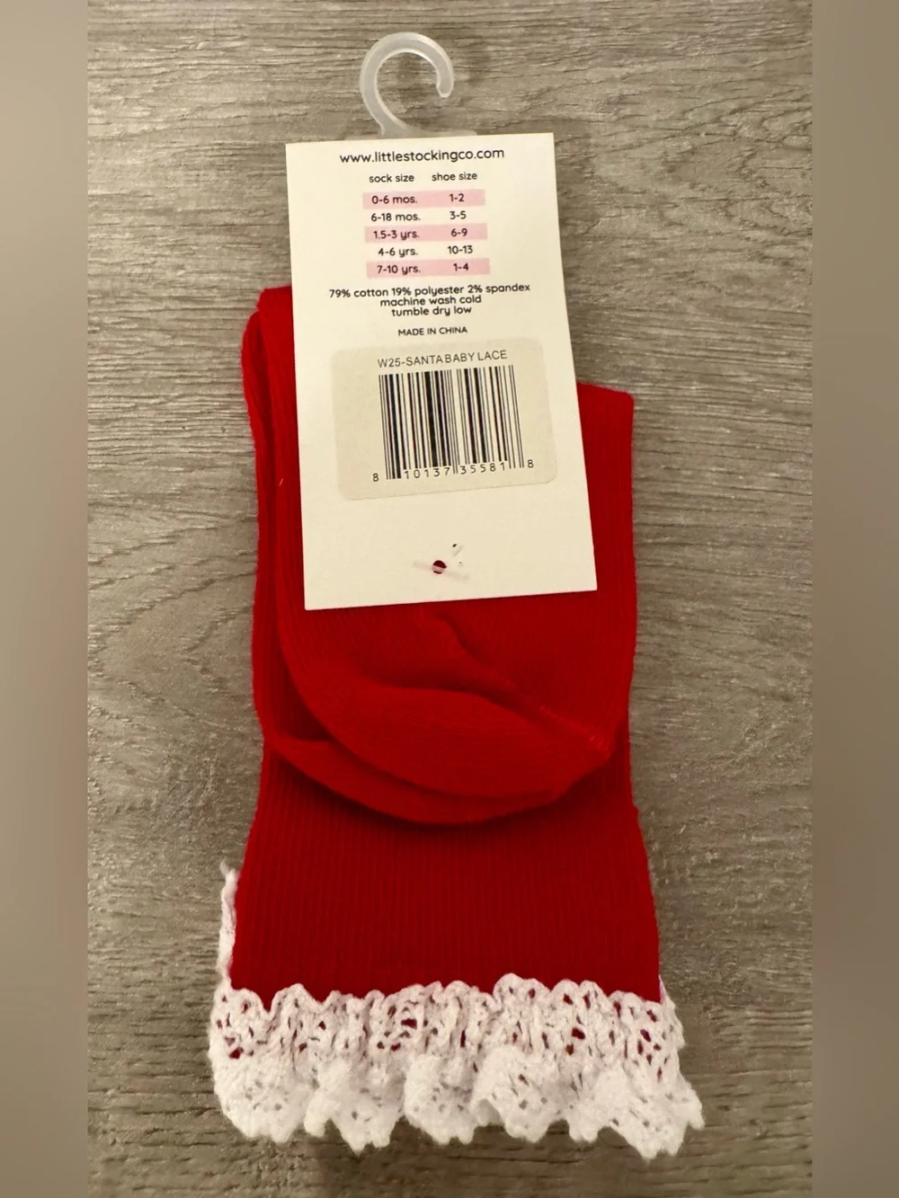 Little Stocking Co. — Red knee-high socks with lace trim at the top. Size:6-18 m